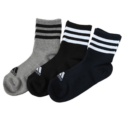 靴下 クルー丈 ソックス 子供用 メッシュ adidas 3P 19-21 21-23 23-25cm (メッシュ 補強 消臭 クルー丈 子ども キッズ アディダス 綿混 リブ編み) (在庫限り)