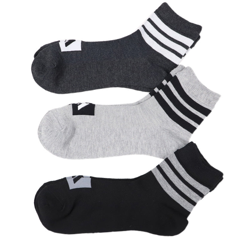 アディダス 靴下 ショートソックス メンズ 男子 adidas 3足組 24-26 26-28cm 中学生 高校生 黒 男性 くるぶし 3足セット くつ下 ワンポイント 丈夫 スポーツソックス グレー (在庫限り)
