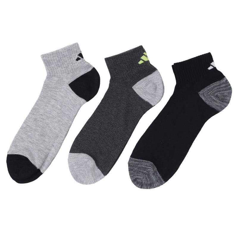 アディダス 靴下 ショートソックス メンズ 男子 adidas 3足組 24-26 26-28cm 中学生 高校生 黒 男性 くるぶし 3足セット くつ下 ワンポイント 丈夫 スポーツソックス グレー