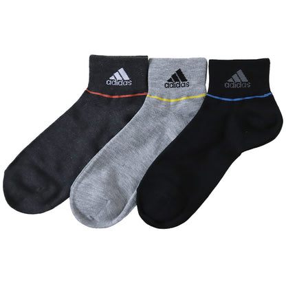 アディダス 靴下 ショートソックス メンズ 男子 adidas 3足組 24-26 26-28cm 中学生 高校生 黒 男性 くるぶし 3足セット くつ下 ワンポイント 丈夫 スポーツソックス グレー