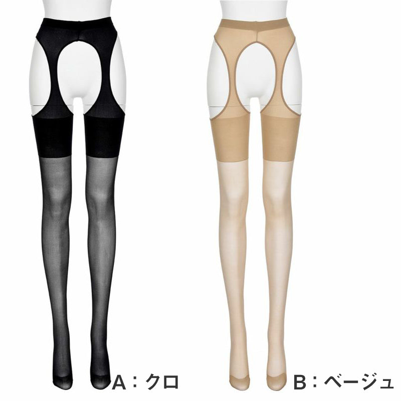 福助 サスペンダーストッキング 大きいサイズ パンティ部レス ストッキング 3L-4L 5L-6L レディース 穴あき パンスト ゆったり 伝線 穴あきストッキング オープン ムレない