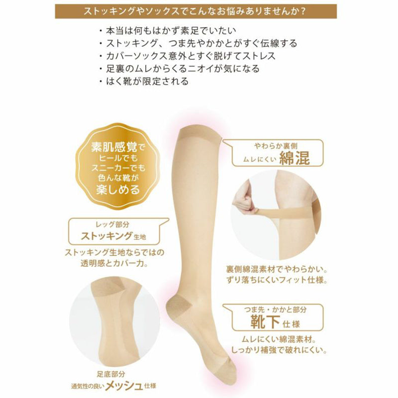 満足 ストッキングソックス 靴下 無地 ハイソックス丈 ひざ下丈 22-25cm  福助 フクスケ レディース 婦人 やわらか 肌カバー ナイロンソックス かかと付き 消臭機能 