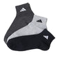 靴下 アディダス ショート ソックス メンズ 男子 adidas 3足組 24-26cm～28-30cm 中学生 高校生 黒 男性 くるぶし くつ下 ワンポイント 丈夫 スポーツソックス 黒 グレー 杢