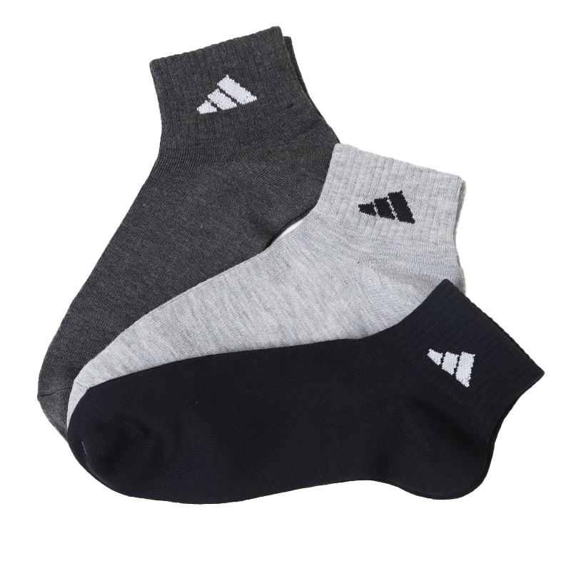 靴下 アディダス ショート ソックス メンズ 男子 adidas 3足組 24-26cm～28-30cm 中学生 高校生 黒 男性 くるぶし くつ下 ワンポイント 丈夫 スポーツソックス 黒 グレー 杢