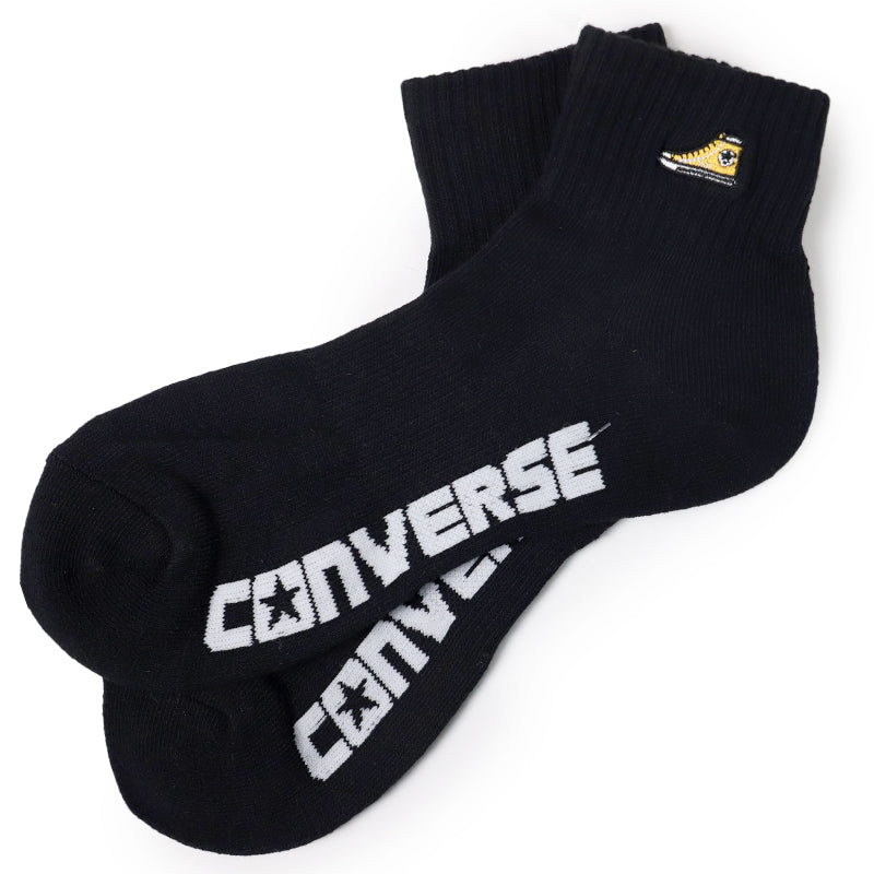 コンバース メンズ 靴下 ショート丈 ソックス 足底パイル 25-27cm ショートソックス 黒 カジュアル シンプル 刺繍 CONVERSE ブランド 福助 男性 紳士 (在庫限り)