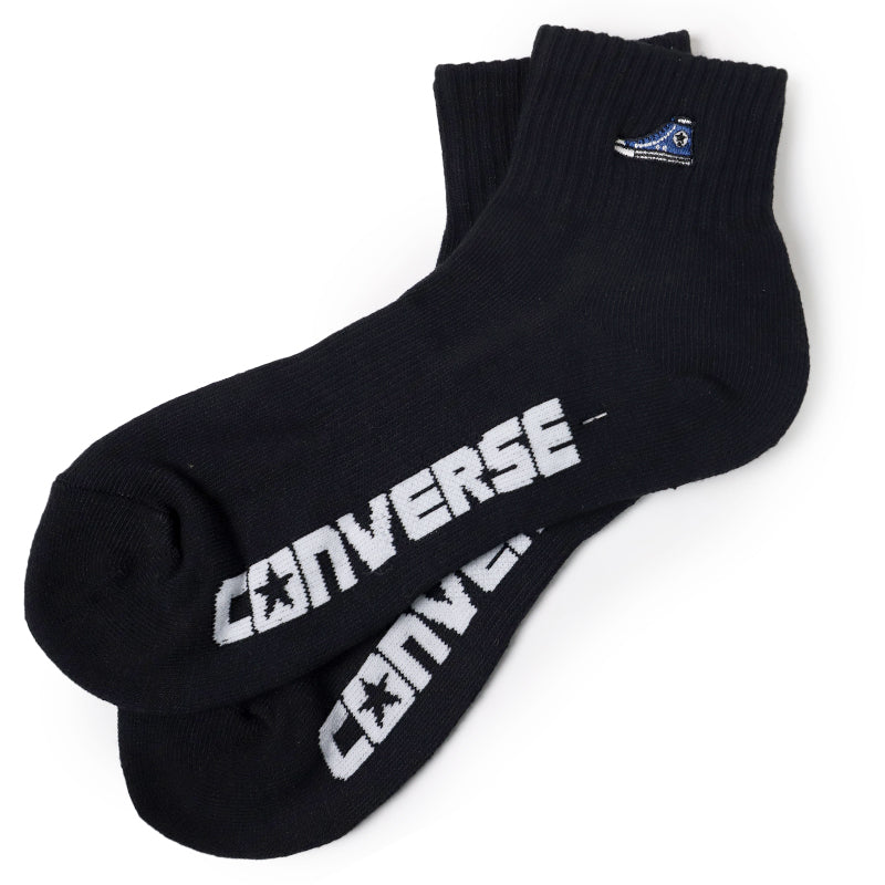 コンバース メンズ 靴下 ショート丈 ソックス 足底パイル 25-27cm ショートソックス 黒 カジュアル シンプル 刺繍 CONVERSE ブランド 福助 男性 紳士 (在庫限り)