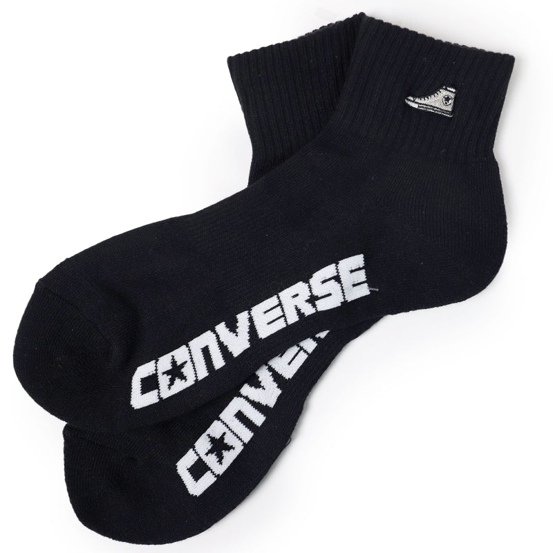 コンバース メンズ 靴下 ショート丈 ソックス 足底パイル 25-27cm ショートソックス 黒 カジュアル シンプル 刺繍 CONVERSE ブランド 福助 男性 紳士 (在庫限り)