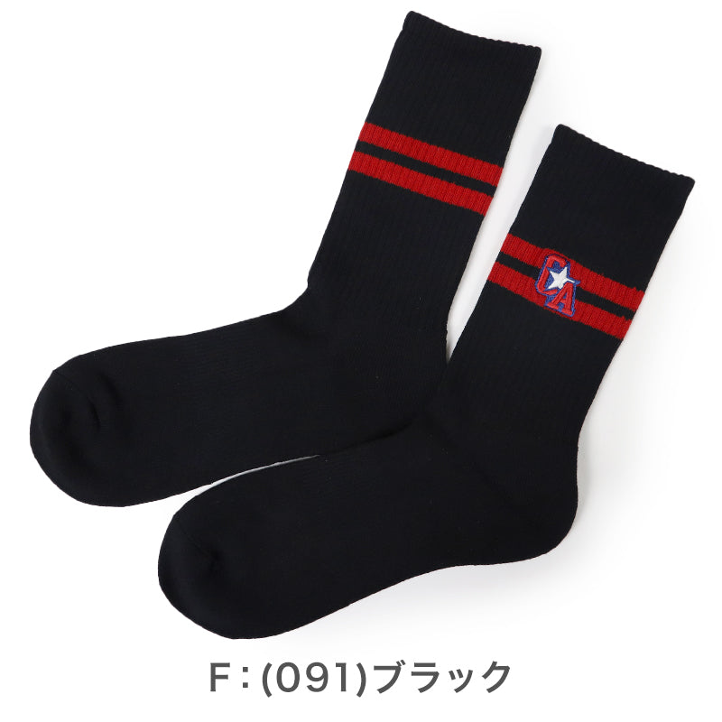 コンバース メンズ ソックス 靴下 足底パイル 黒 ブラック 25-27cm クルー丈 23cm丈 カジュアル シンプル 刺繍 CONVERSE ブランド 福助 男性 紳士