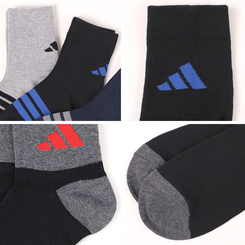アディダス 靴下 暖かい カジュアル丈 ソックス 冬 厚手 adidas 3足組 19-21cm～23-25cm キッズ 福助 学校 学生 高校 中学校 足首厚地 温かい 暖か 黒 紺 丈夫