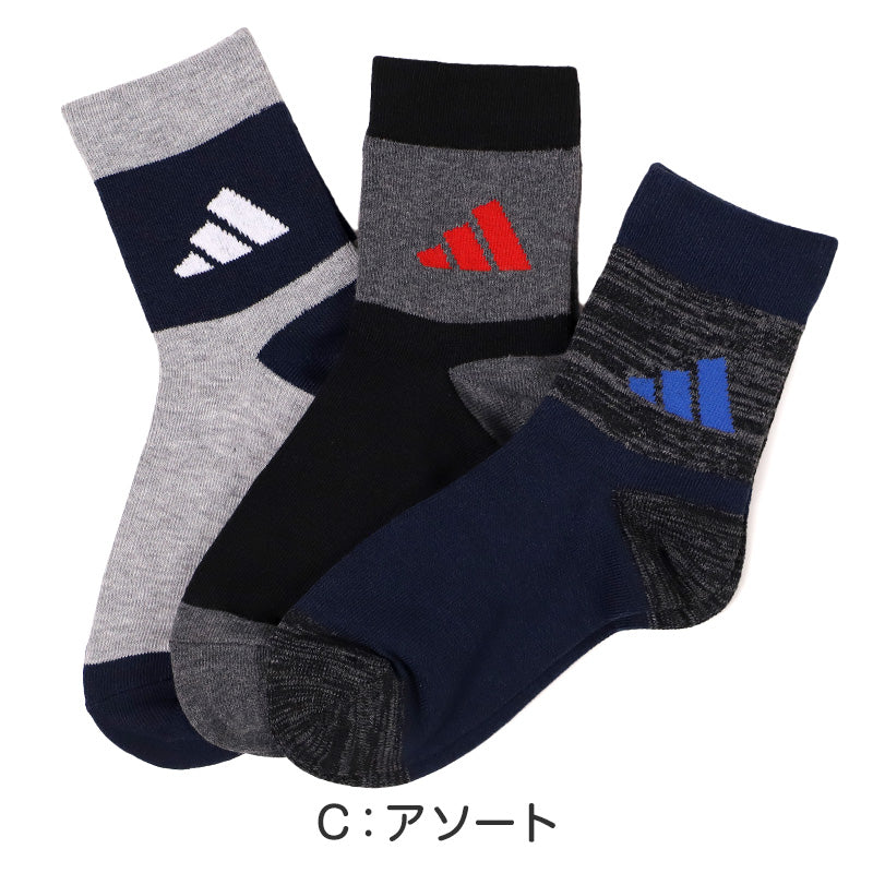 アディダス 靴下 暖かい カジュアル丈 ソックス 冬 厚手 adidas 3足組 19-21cm～23-25cm キッズ 福助 学校 学生 高校 中学校 足首厚地 温かい 暖か 黒 紺 丈夫