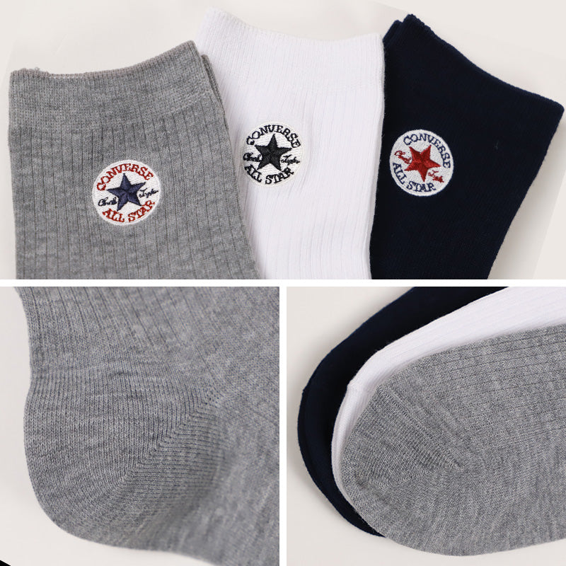コンバース クルー丈ソックス レディース 靴下 3足組 23-25cm CONVERSE カジュアル シンプル 刺繍 通学 黒 ブラック 福助