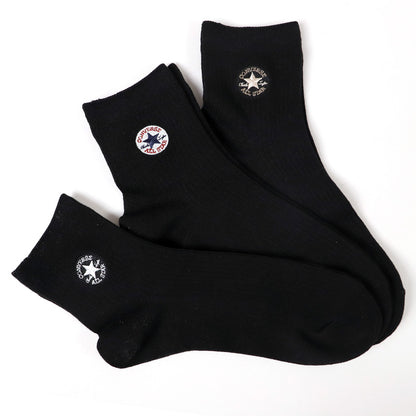 コンバース クルー丈ソックス レディース 靴下 3足組 23-25cm CONVERSE カジュアル シンプル 刺繍 通学 黒 ブラック 福助
