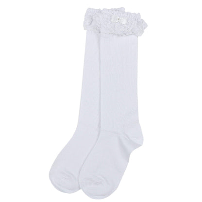 キッズ靴下 ハイソックス レース リボン パール 13-15～19-21cm 女の子 靴下 フォーマル レース付き ソックス リトルシュガー