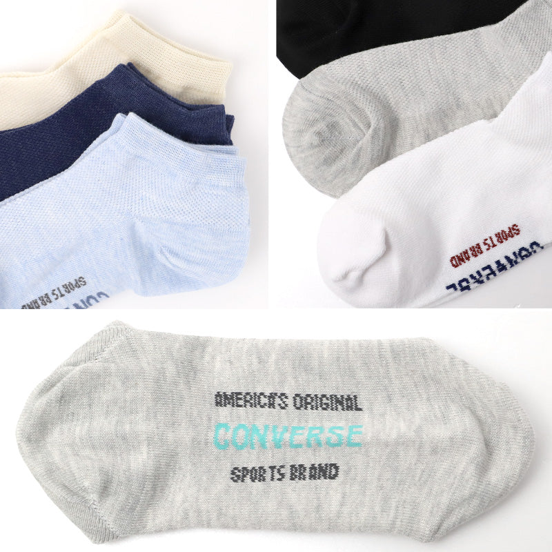 CONVERSE 靴下 レディース 3足組 スニーカーソックス スニーカー丈 ソックス 甲メッシュ 通気性 レディースソックス ブランド靴下 ショートソックス 23-25cm カジュアルソックス スポーツソックス つま先補強 かかと補強 通勤 通学 スニーカー 靴下 福助