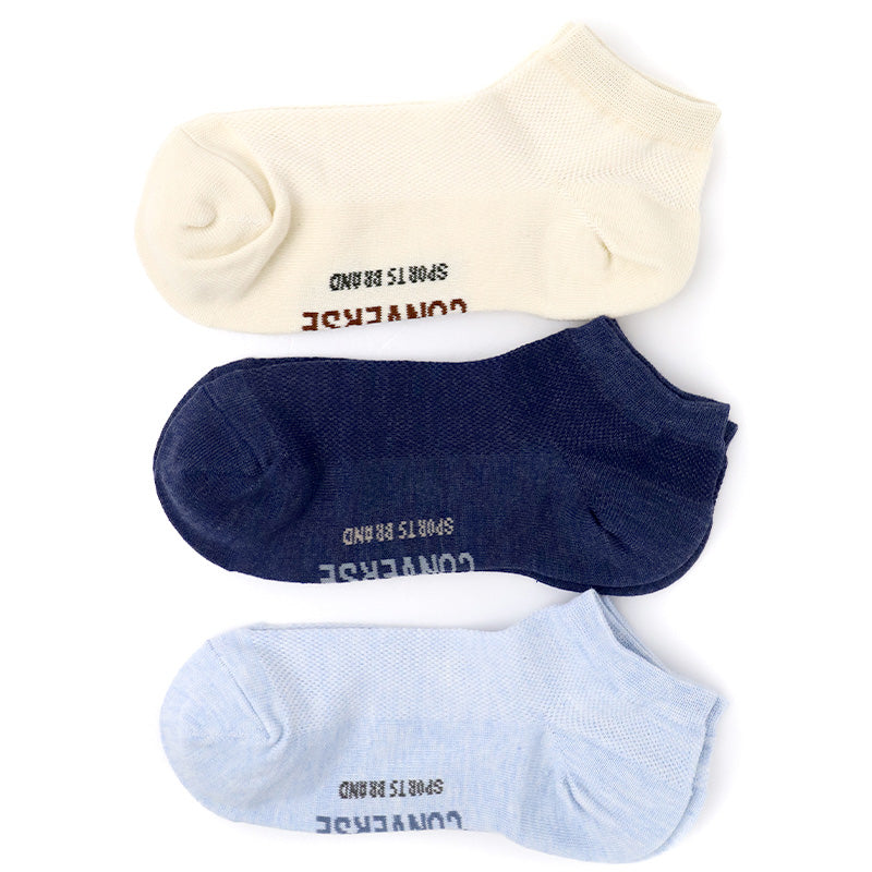 CONVERSE 靴下 レディース 3足組 スニーカーソックス スニーカー丈 ソックス 甲メッシュ 通気性 レディースソックス ブランド靴下 ショートソックス 23-25cm カジュアルソックス スポーツソックス つま先補強 かかと補強 通勤 通学 スニーカー 靴下 福助