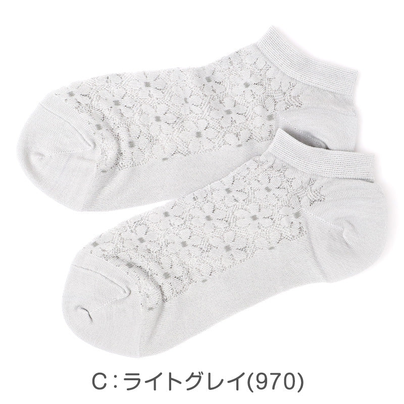 レディース 靴下 涼感ソックス 冷感ソックス  スニーカーソックス 透かし柄 メッシュソックス 夏用 涼しい ひんやり 蒸れにくい 23-24cm フクスケ 靴下 婦人 スニーカー丈 くるぶしソックス おしゃれ かわいい
