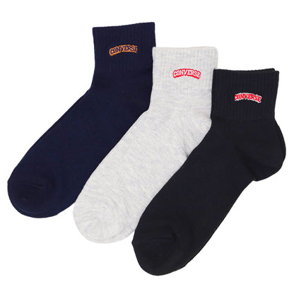 CONVERSE コンバース 靴下 メンズ ショートソックス 3足組 綿混 つま先かかと補強 25-27cm 甲メッシュ ショート丈 スニーカーソックス 紳士 男性 中学生 高校生 大人 学生 社会人 スポーツ 通勤 通学 部活 普段使い 洗い替え まとめ買い くつ下