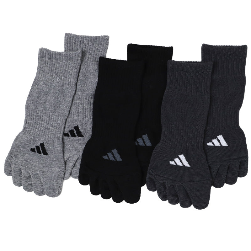 adidas アディダス メンズ 5本指ソックス 3足組 ショート丈 破れにくい 耐久性10倍 24 25 26 27 28 cm 靴下 五本指ソックス 5本指靴下 スポーツソックス 土踏まずサポート つま先かかと補強 丈夫 高耐久 紳士 スニーカーソックス 通学 部活 運動