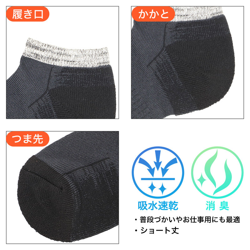 メンズ 靴下 ワークソックス スニーカー丈 2足組 吸水速乾 消臭 高強度補強 25-27cm つま先 かかと 補強 遠赤素材 保温 放湿 丈夫 作業用 仕事用 通勤 スポーツ 普段使い 紳士用 メンズソックス ワーキングソックス ドライ 綿混 福助 MURENO