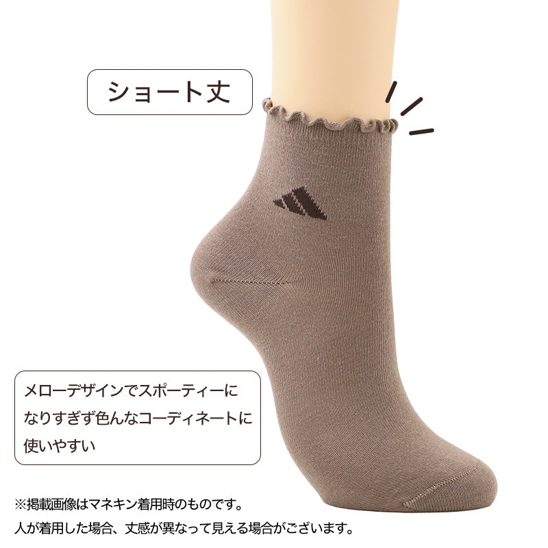 adidas アディダス レディース ソックス 3足組 靴下 綿混 ショート丈 23-25cm 履き口メロー メローソックス 婦人 女性用 くつ下 3足セット まとめ買い 洗い替え スポーツ カジュアル スニーカー おしゃれ かわいい デイリー 普段使い 通勤 通学