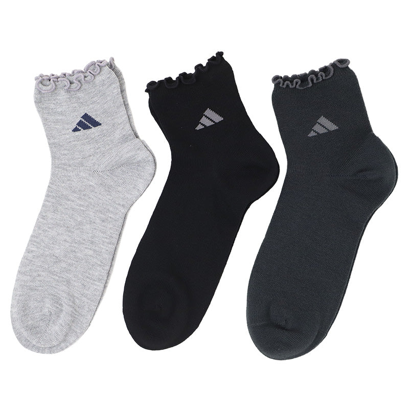 adidas アディダス レディース ソックス 3足組 靴下 綿混 ショート丈 23-25cm 履き口メロー メローソックス 婦人 女性用 くつ下 3足セット まとめ買い 洗い替え スポーツ カジュアル スニーカー おしゃれ かわいい デイリー 普段使い 通勤 通学