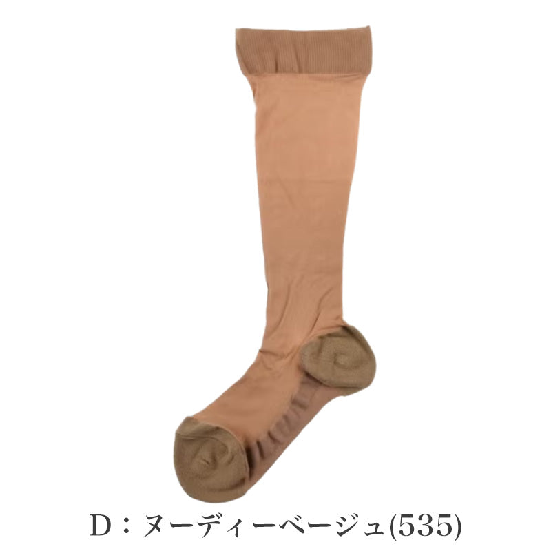 発熱加工 あったか レディース ハイソックス まるで素足な靴下 22-25cm ストッキングソックス つま先かかと暖か 保温 ファンデ効果 満足 福助 靴下 ソックス 婦人 女性 冷え対策 冬 防寒 通勤 オフィス きれい見え 薄手 レッグ部分ストッキング生地