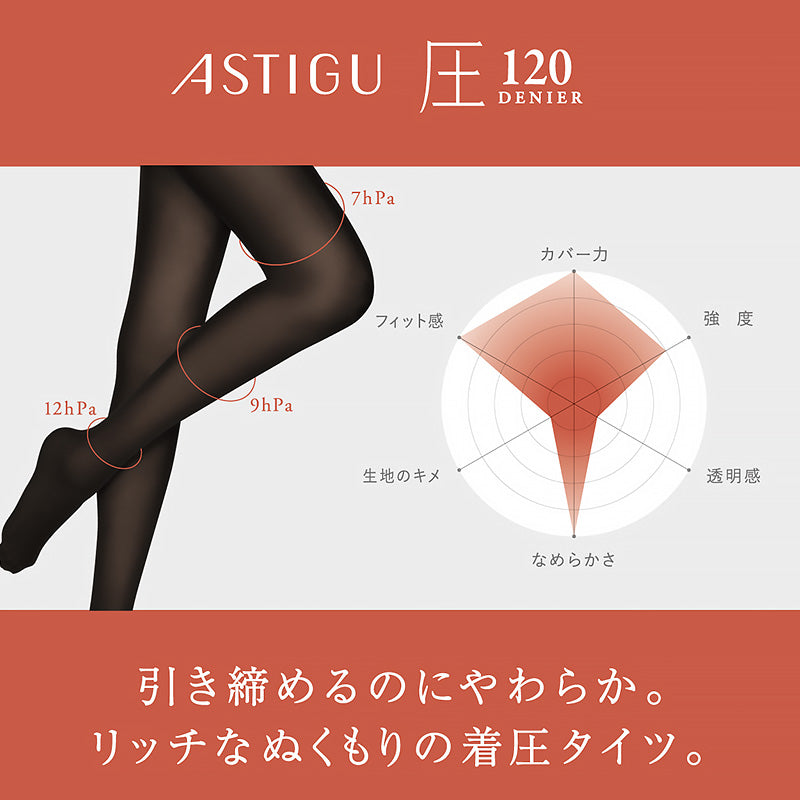 タイツ アツギ アスティーグ 圧 着圧タイツ 発熱タイツ アツギタイツ 120デニール S-M M-L L-LL レディース 着圧 ASTIGU ベージュ 肌色 暖かい チャコール 黒 atsugi ATSUGI 無地 冬 (在庫限り)