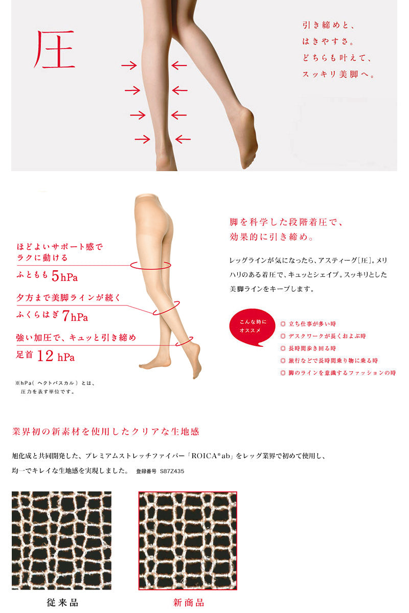 アツギ ASTIGU/アスティーグ 圧 引き締め ストッキング 3足セット S-M～L-LL (着圧 着圧ストッキング パンスト 大きいサイズ まとめ買い セット レディース) (在庫限り)