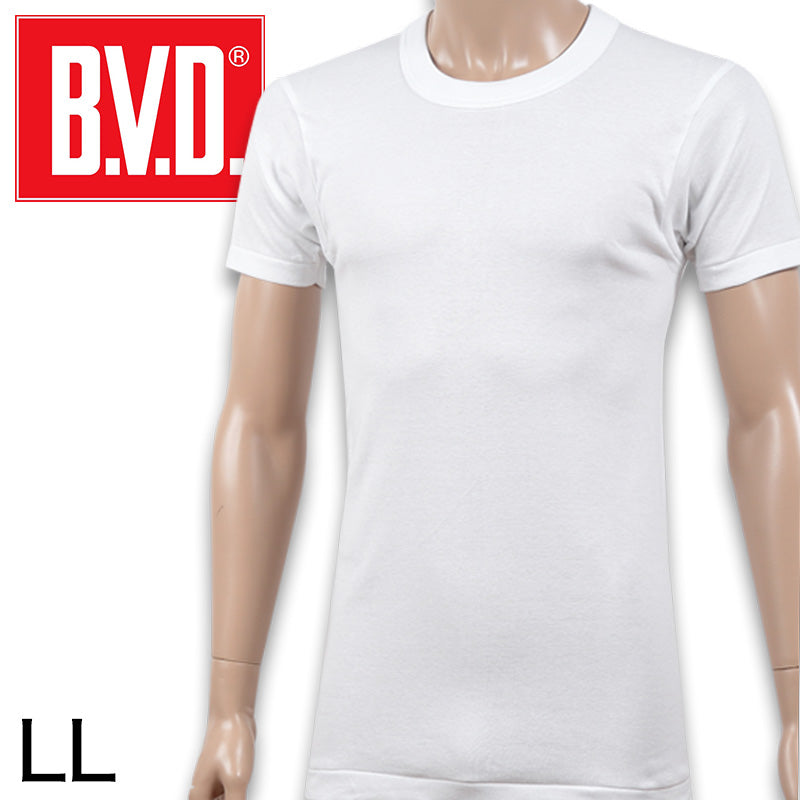 BVD インナーシャツ メンズ 半袖 綿100% tシャツ クルーネック LL インナー 下着 丸首 肌着 男性 紳士 厚め 丈夫 コットン 白 ホワイト