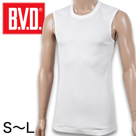 BVD メンズ スリーブレス丸首シャツ 綿100％ S～L (コットン インナー クルーネック 下着 男性 紳士 白 ホワイト S M L)