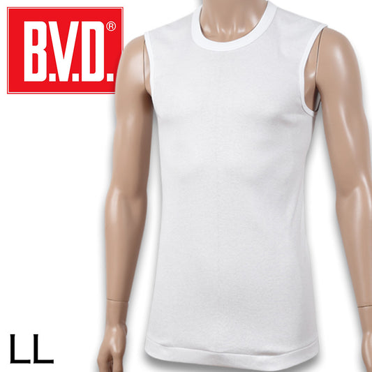 BVD メンズ スリーブレス丸首シャツ 綿100％ LL (コットン インナー クルーネック 下着 男性 紳士 白 ホワイト 大きいサイズ)