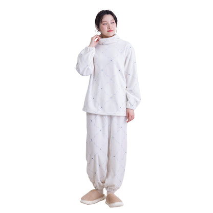 レディース パジャマ ルームウェア 冬 ハイネック 上下セット 暖かい 毛布みたい M-L 冬用 長袖 婦人 女性 部屋着 あたたかい あったかい フランネル 花柄