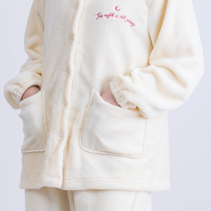 ルームウェア レディース 冬 可愛い パジャマ 長袖 寝巻き 寝間着 もこもこ 暖かい 前開き M-L 防寒 部屋着 上下セット 婦人 女性 暖かい あたたかい あったかい フランネル