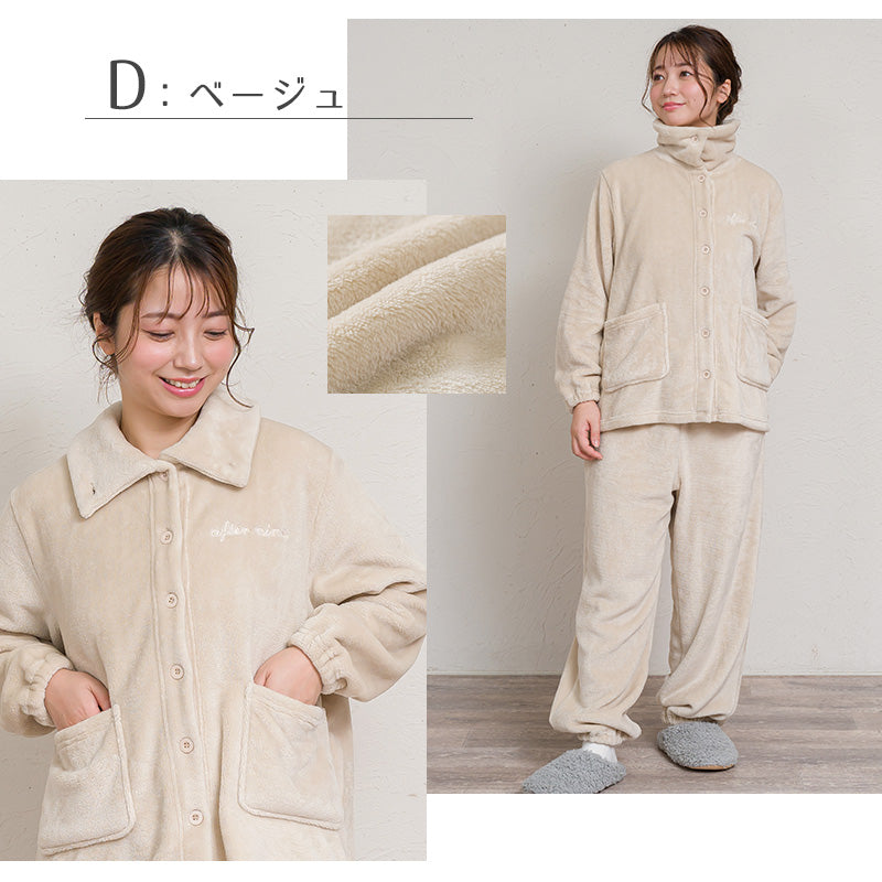 ルームウェア レディース 冬 可愛い パジャマ 長袖 寝巻き 寝間着 もこもこ 暖かい 前開き M-L 防寒 部屋着 上下セット 婦人 女性 暖かい あたたかい あったかい フランネル