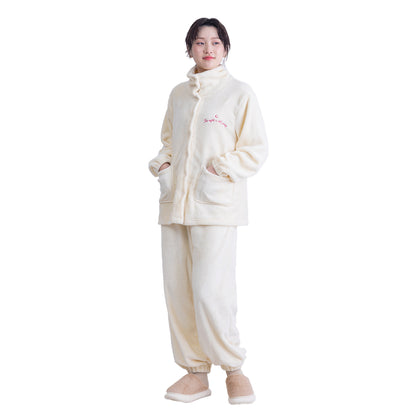 ルームウェア レディース 冬 可愛い パジャマ 長袖 寝巻き 寝間着 もこもこ 暖かい 前開き M-L 防寒 部屋着 上下セット 婦人 女性 暖かい あたたかい あったかい フランネル