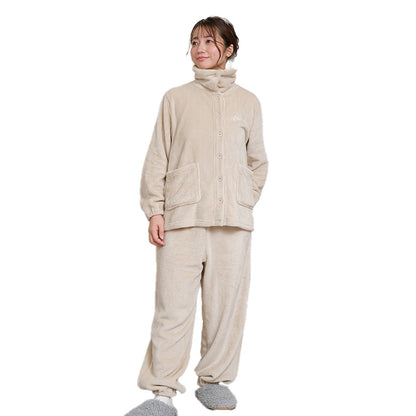 ルームウェア レディース 冬 可愛い パジャマ 長袖 寝巻き 寝間着 もこもこ 暖かい 前開き M-L 防寒 部屋着 上下セット 婦人 女性 暖かい あたたかい あったかい フランネル