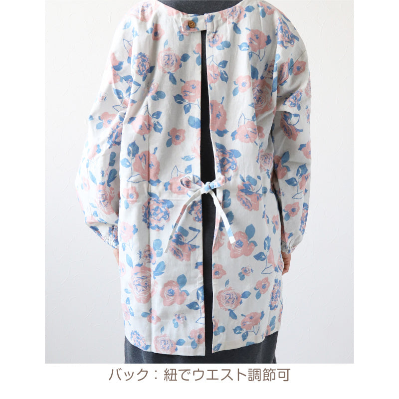 割烹着 おしゃれ かっぽう着 綿 花柄 バラ柄 M (かわいい 綿100% コットン 母の日 プレゼント 実用的 お母さん 贈り物 シンプル エプロン 保育士 )