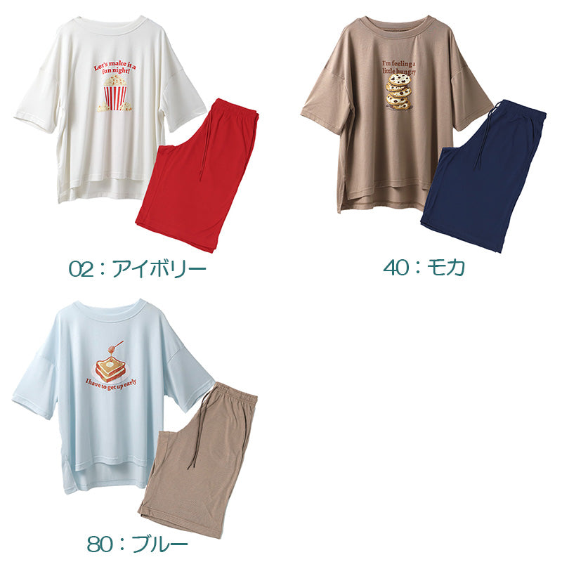 レディース パジャマ 半袖 上下セット 接触冷感 ルームウェア 夏 薄手 M-L 涼しい 冷感 部屋着 ナイトウェア セットアップ プリント かわいい ひんやり 軽い やわらかい リラックス 寝巻き 大人 女性 夏用パジャマ 婦人パジャマ 半袖パジャマ