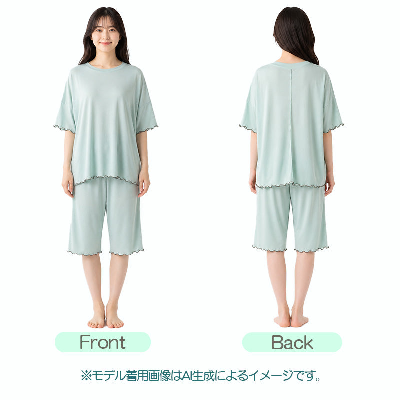 パジャマ レディース 半袖 接触冷感 ルームウェア 上下セット 夏用 涼しい M-L 軽い メロウ フリル かわいい 部屋着 ナイトウェア 大人 可愛い ひんやり ゆったり リラックスウェア 寝巻き 寝間着 春夏 夏 パジャマセット セットアップ おしゃれ
