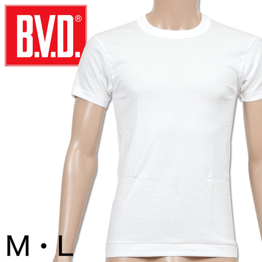 BVD メンズ 半袖丸首シャツ Finest Touch EX 綿100％ M・L (インナー クルーネック 下着 男性 紳士 白 コットン ホワイト) (在庫限り)