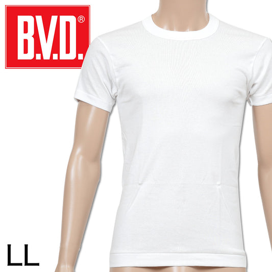 BVD メンズ 半袖丸首シャツ Finest Touch EX 綿100％ LL (インナー クルーネック 下着 男性 紳士 白 コットン ホワイト 大きいサイズ) (在庫限り)