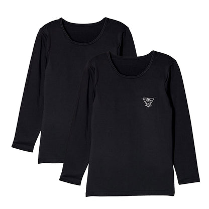 女の子 裏起毛 長袖 インナー パッド入り 2枚組 140cm～165cm 子供 下着 肌着 シャツ 秋冬 冬 女児 女子 キッズ ジュニア 無地 シンプル セット 白 黒