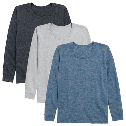 男の子 長袖 インナー 3枚組 綿混 フライス シャツ 100 110 120 130 140 150 160 170cm 下着 子供 キッズ ジュニア 通学用 肌着 乾きやすい 袖口リブ 首元深め 制服にひびかない 部屋着 シンプル 無地 ガロー 男児 学生 小学生 中学生 まとめ買い セット