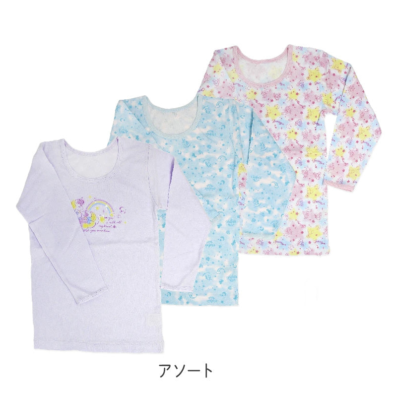 綿100％ 8分袖インナー 長袖 3枚組 女の子 キッズ ジュニア インナー 100 110 120 130 140 150 160cm 柄 ピンク パープル ブルー かわいい シャツ 子供 下着 綿素材 通園 通学 肌着 幼稚園 保育園 園児 小学生 女児 下着 コットン 綿インナー