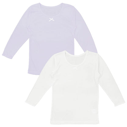 女の子 インナー 8分袖 2枚組 女児 子供用 肌着 120 130 140 150 160cm あったか 温度調節 吸熱 放熱 通園 通学 吸湿 速乾 うす手 薄手 軽い 無地 シンプル ホワイト パープル 子供服 下着