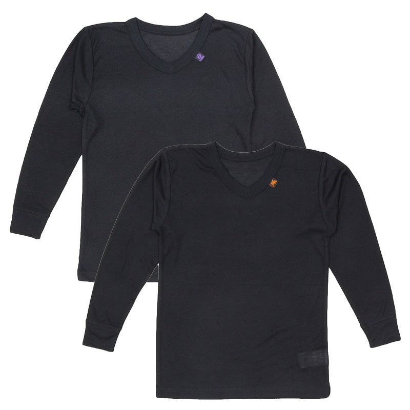 男の子 インナー 8分袖 2枚組 女児 子供用 肌着 120 130 140 150 160 170cm あったか 温度調節 吸熱 放熱 通園 通学 吸湿 速乾 うす手 薄手 軽い 無地 シンプル ブラック 黒 子供服 下着