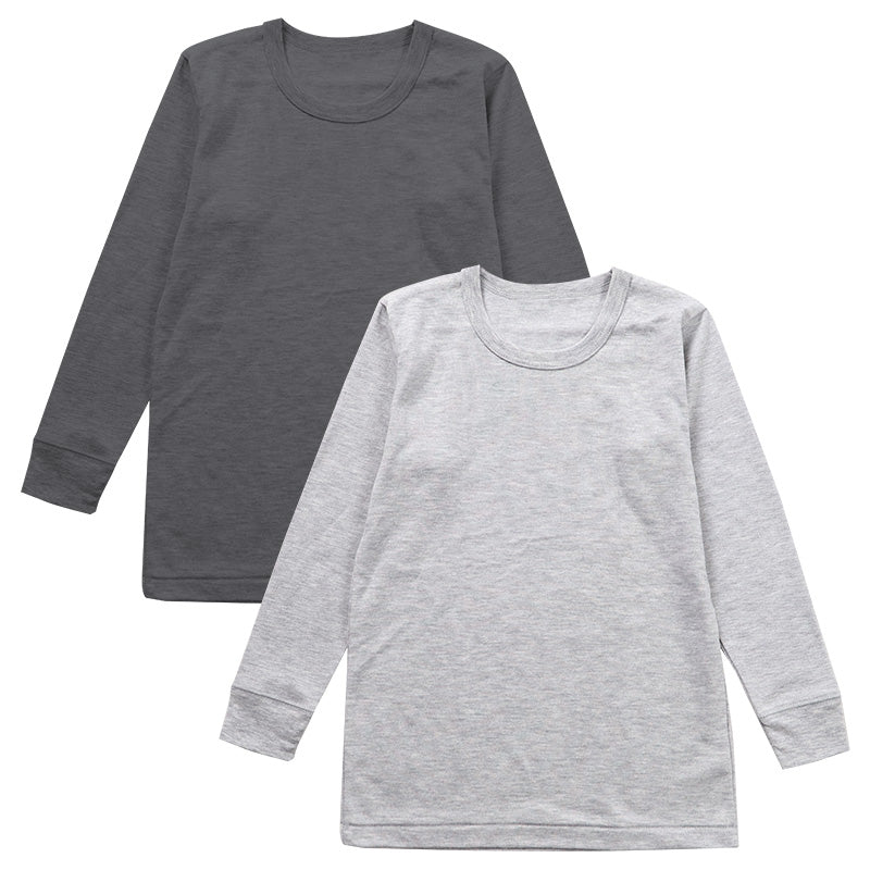 男の子 長袖 インナー 3枚組 綿混 裏微起毛 シャツ 100 110 120 130 140 150 160cm グレー 下着 子供 キッズ ジュニア 通学用 肌着 袖口リブ 部屋着 シンプル 無地 男児 学生 小学生 中学生 まとめ買い セット