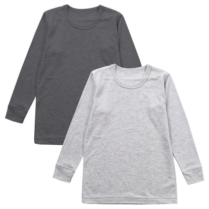 男の子 長袖 インナー 3枚組 綿混 裏微起毛 シャツ 100 110 120 130 140 150 160cm グレー 下着 子供 キッズ ジュニア 通学用 肌着 袖口リブ 部屋着 シンプル 無地 男児 学生 小学生 中学生 まとめ買い セット