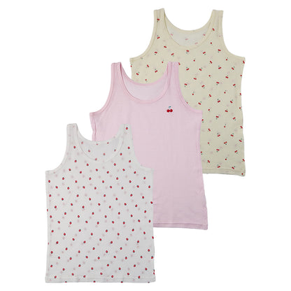 女の子 キッズ タンクトップ 綿100% メッシュ 下着 3枚組 夏 汗対策 90 100 110 120 130 cm かわいい いちご柄 さくらんぼ柄 肌着 女児 綿 コットン インナー 女子 3枚セット 総柄 ピンク イエロー ホワイト