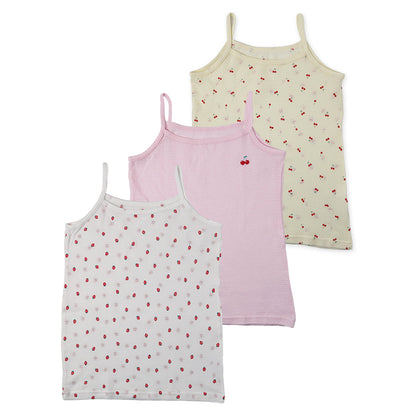 女の子 キッズ キャミソール 綿100% メッシュ 下着 3枚組 夏 汗対策 90 100 110 120 130 cm かわいい いちご柄 さくらんぼ柄 肌着 女児 綿 コットン インナー 女子 3枚セット 総柄 ピンク イエロー ホワイト